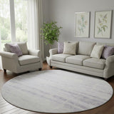 8' Lavender And Ivory Abstract Washable Round Rug With UV Protection