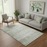 5' X 8' Sage And Ivory Abstract Washable Area Rug With UV Protection