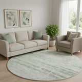 8' Sage And Ivory Abstract Washable Round Rug With UV Protection