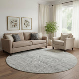 8' Silver And Gray Abstract Washable Round Rug With UV Protection