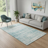 5' X 8' Teal And Ivory Abstract Washable Area Rug With UV Protection