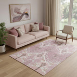 5' X 8' Blush And Ivory Ikat Washable Area Rug With UV Protection