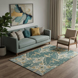 5' X 8' Emerald Gold And Gray Ikat Washable Area Rug With UV Protection