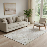 5' X 8' Ivory Beige And Gray Ikat Washable Area Rug With UV Protection