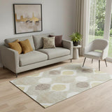 5' X 8' Beige Ivory And Gold Ogee Washable Area Rug With UV Protection