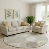 8' Beige Ivory And Gold Ogee Washable Round Rug With UV Protection