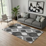 5' X 8' Black And Silver Ogee Washable Area Rug With UV Protection