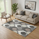 5' X 8' Gray Ivory And Beige Ogee Washable Area Rug With UV Protection