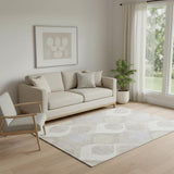 5' X 8' Ivory Beige And Gray Ogee Washable Area Rug With UV Protection