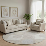 8' Ivory Beige And Gray Ogee Washable Round Rug With UV Protection