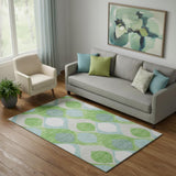 5' X 8' Lime Green Blue And Ivory Ogee Washable Area Rug With UV Protection