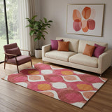 5' X 8' Pink Orange And Ivory Ogee Washable Area Rug With UV Protection