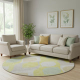 8' Yellow Ivory And Gray Ogee Washable Round Rug With UV Protection