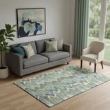5' X 8' Sage Ivory And Beige Abstract Washable Area Rug With UV Protection