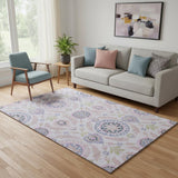 5' X 8' Blush Purple And Green Floral Washable Area Rug With UV Protection