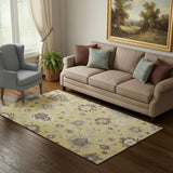 5' X 8' Gold Gray And Ivory Floral Medallion Washable Area Rug With UV Protection