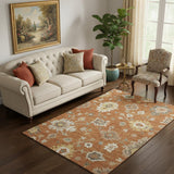 5' X 8' Rust Ivory And Gray Floral Medallion Washable Area Rug With UV Protection