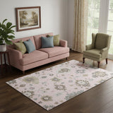 5' X 8' Pink Ivory And Brown Floral Medallion Washable Area Rug With UV Protection
