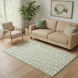 5' X 8' Artichoke Green And Ivory Cobblestone Washable Area Rug With UV Protection
