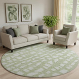 8' Artichoke Green And Ivory Cobblestone Washable Round Rug With UV Protection