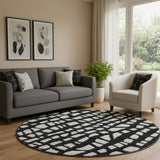 8' Black And Ivory Cobblestone Washable Round Rug With UV Protection
