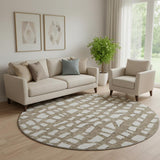 8' Brown And Ivory Cobblestone Washable Round Rug With UV Protection