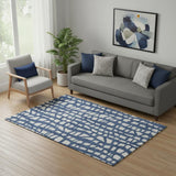 5' X 8' Navy Blue And Ivory Cobblestone Washable Area Rug With UV Protection