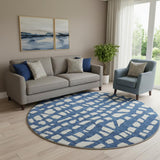 8' Navy Blue And Ivory Cobblestone Washable Round Rug With UV Protection