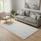 5' X 8' Silver And Ivory Cobblestone Washable Area Rug With UV Protection