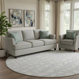 8' Silver And Ivory Cobblestone Washable Round Rug With UV Protection