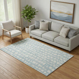 5' X 8' Sky Blue And Ivory Cobblestone Washable Area Rug With UV Protection