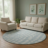 8' Sky Blue And Ivory Cobblestone Washable Round Rug With UV Protection