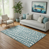 5' X 8' Teal And Ivory Cobblestone Washable Area Rug With UV Protection