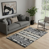 5' X 8' Black Silver And Brown Striped Washable Area Rug With UV Protection