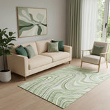 5' X 8' Artichoke Green And Ivory Marble Washable Area Rug With UV Protection