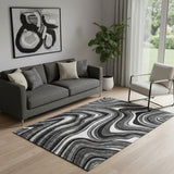 5' X 8' Black Gray And White Marble Washable Area Rug With UV Protection