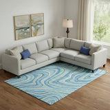 8' X 10' Blue Green And Ivory Marble Washable Area Rug With UV Protection