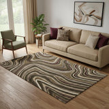 5' X 8' Brown Beige And Taupe Marble Washable Area Rug With UV Protection