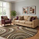 8' Brown Beige And Taupe Marble Washable Round Rug With UV Protection