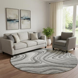 8' Gray And Ivory Marble Washable Round Rug With UV Protection