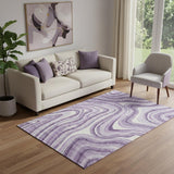 5' X 8' Lavender And Ivory Marble Washable Area Rug With UV Protection
