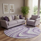 8' Lavender And Ivory Marble Washable Round Rug With UV Protection