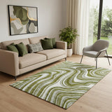 5' X 8' Olive Green Ivory And Gray Marble Washable Area Rug With UV Protection