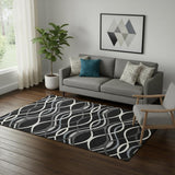 5' X 8' Black Ivory And Gray Abstract Washable Area Rug With UV Protection