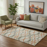 5' X 8' Orange Ivory And Gold Abstract Washable Area Rug With UV Protection