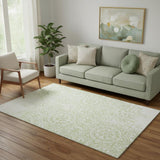 5' X 8' Artichoke Green And Ivory Medallion Washable Area Rug With UV Protection