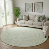 8' Artichoke Green And Ivory Medallion Washable Round Rug With UV Protection
