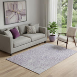 5' X 8' Lavender And Ivory Medallion Washable Area Rug With UV Protection
