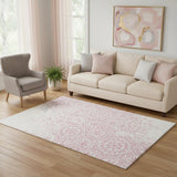 5' X 8' Pink And Ivory Medallion Washable Area Rug With UV Protection