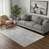 5' X 8' Silver And Gray Medallion Washable Area Rug With UV Protection